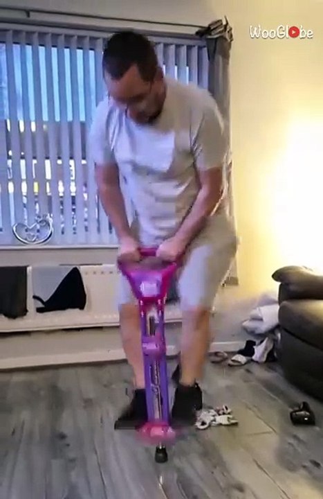 Pogo stick fail: Dad meets a fall as he decides to have fun daughter's pogo stick