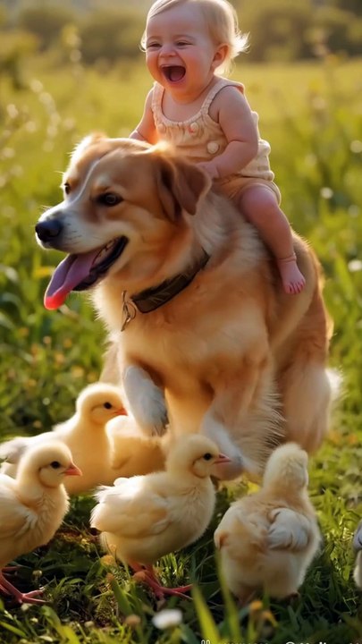 Baby  chicks and puppies  playing