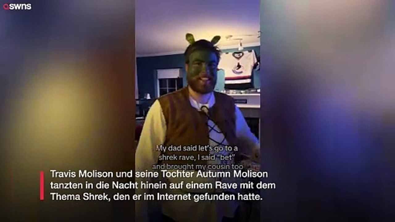 Vater und Tochter besuchen Rave zum Thema Shrek