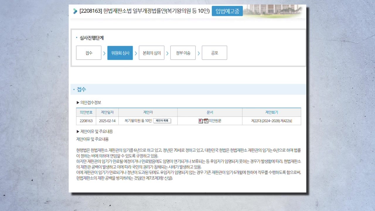 민주, 문형배 퇴임 앞두고 헌법재판관 임기연장 법안 발의 / YTN