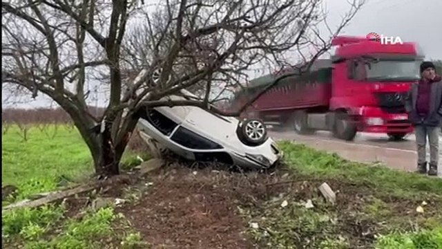 Direksiyon hakimiyetini kaybeden sürücü takla attı