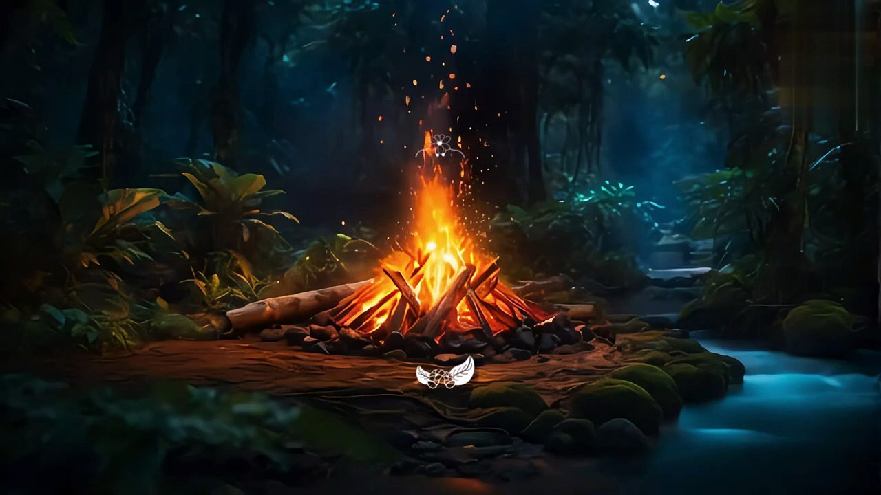 Campfire Serenity 🔥 Relaxing Music and Crackling Fire with Nature Sounds 🎵🌳