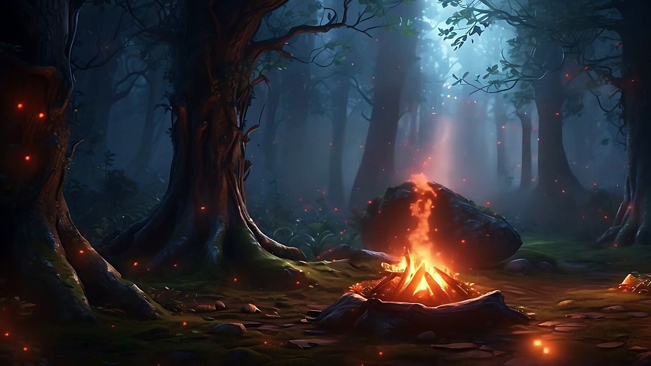 Campfire Tranquility 🔥 Relaxing Music, Nature Sounds🌲🎶 and Crackling Fire for Ultimate Relaxation