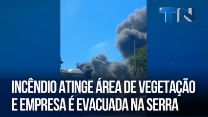 Incêndio atinge área de vegetação e empresa é evacuada na Serra
