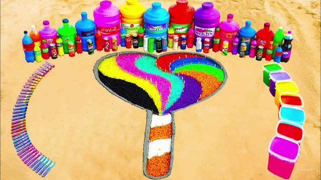 How to make Rainbow Ice Creams heart shape with Orbeez, Big Coca Cola, Mountain Dew and Mentos