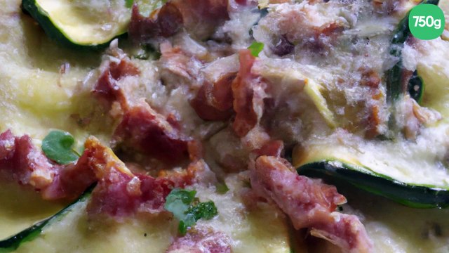 Gratin de ravioles du Dauphiné aux lardons et courgettes