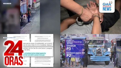 24 Oras: (Part 1) Dating pulis na suspek sa V-Day shooting, nakipabarilan sa mga aaresto sa kanya; hiling ni VP Duterte sa SC: Pigilan ang impeachment trial; P5 dagdag sa minimum fare sa jeep, hiling ng ilang transport group, atbp.