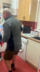 Dad falls for a hilarious prank involving a so-called mouse in the kitchen