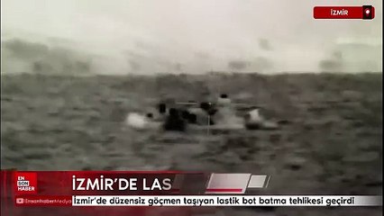 İzmir’de düzensiz göçmen taşıyan lastik bot batma tehlikesi geçirdi