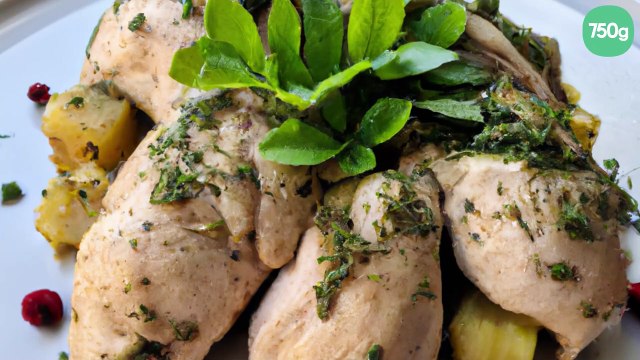 Chapon aux petits suisses et fines herbes