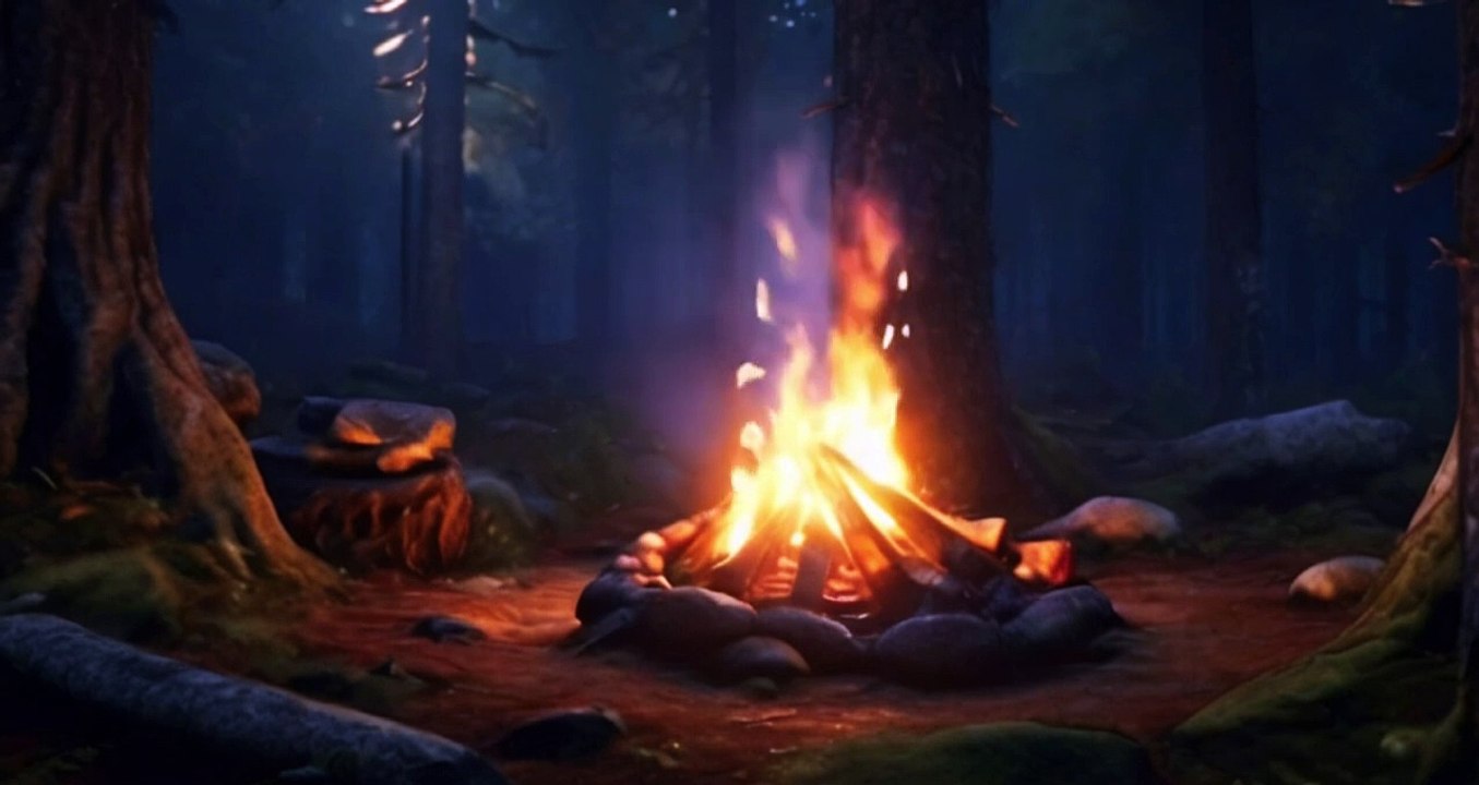 Cozy ambience with soft, relaxing music 🎶 Warm campfire sounds for sleep in forest 🌳🍃