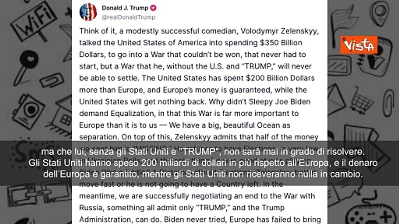 Trump al vetriolo su Zelensky in un post Truth: "Dittatore mai eletto e comico mediocre"