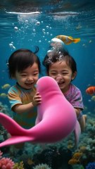 A Cute Pink Seal Playing with Babies