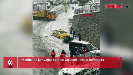 İstanbul’da kar yağışı sonrası yaşanan kazalar kamerada