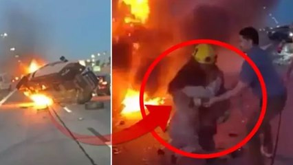 ABD’de alev alan aracın içinden son anda kurtarıldı! O anlar kamerada