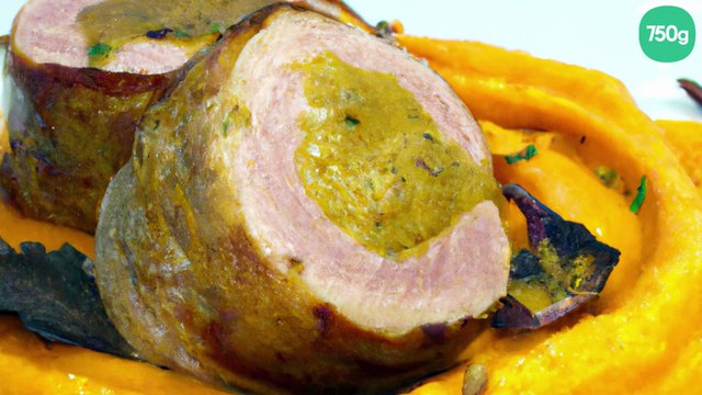 Filet mignon de porc au Floc de Gascogne en croûte de noisettes avec purée de potiron