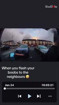 Woman nearly 'flashes' to her neighbors while tackling the intense winds of Storm Éowyn