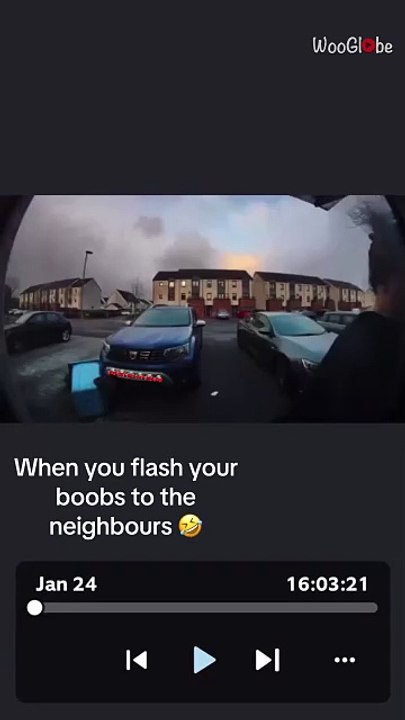 Woman nearly 'flashes' to her neighbors while tackling the intense winds of Storm Éowyn
