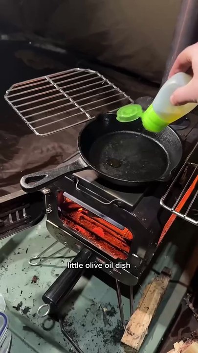 Solo winter camping hot tent meal shakshuka