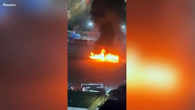 Moment Israeli buses engulfed in flames after suspected terror attack