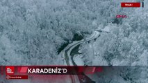 Karadeniz'de karla kaplı doğada ortaya çıkan seyirlik görüntüler