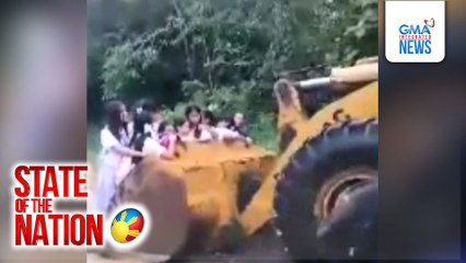 Ilang estudyante, isinakay sa payloader para maitawid sa ilog | SONA