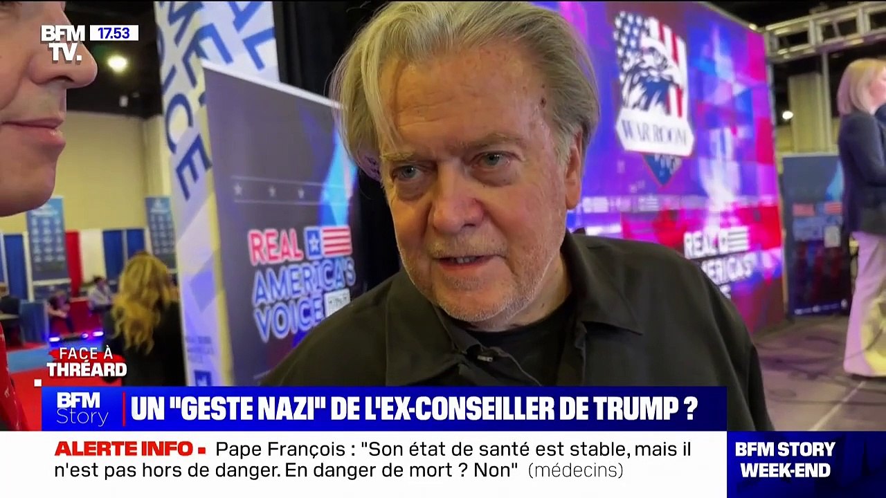 Steve Bannon, accusé d'avoir fait un salut nazi: "Jordan Bardella est un lâche (...), je l'emmerde et je vous emmerde, c'était un salut à la foule"