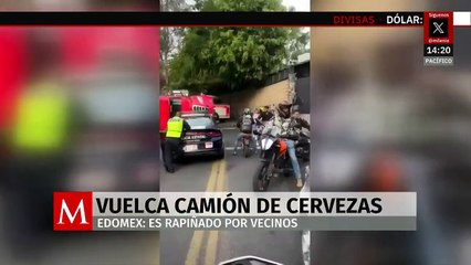 En Valle de Bravo, Edomex, camión de cervezas vuelca y es saqueado por vecinos