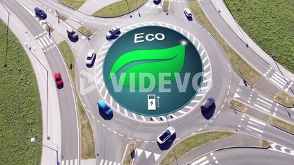 Eco friendly cars vehicle animation logo on roundabout with electric hydrogen car traffic