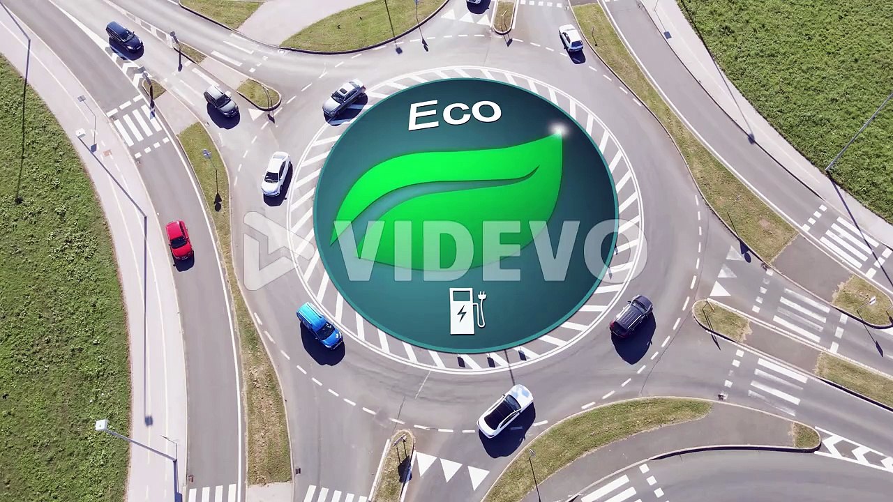 Eco friendly cars vehicle animation logo on roundabout with electric hydrogen car traffic