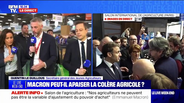 Salon de l'agriculture: On a trouvé un président assez à l'écoute , affirme Quentin Le Guillous, secrétaire général des Jeunes Agriculteurs, après sa rencontre avec Emmanuel Macron