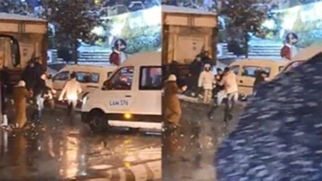 Minibüse kartopu atan gence aracından inen şoför tokat attı