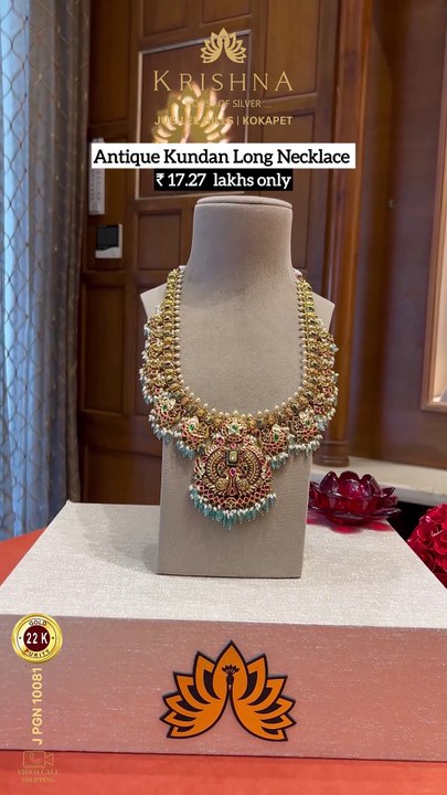 Timeless 22K Antique Kundan Long Necklace with Pearls & Gemstones