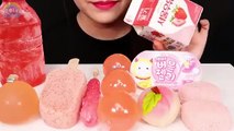 ASMR MUKBANG PINK HONEY JELLY RECIPE, ICE CREAM, TIKTOK JELLY, WAGASHI