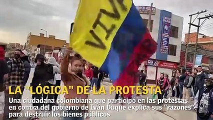 Manifestante colombiana explica la "lógica" tras la destrucción de los bienes públicos