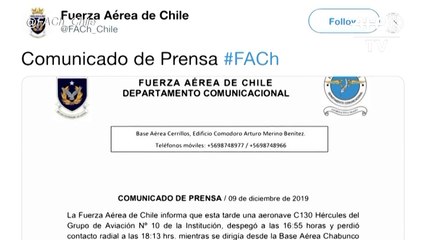 Declaran "siniestrado" avión militar chileno con 38 personas