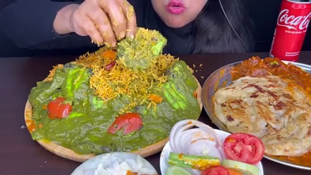 ASMR EATING PARATHA,SPICY CHILLI CHICKEN LOLLIPOP,VEG PULAO,PALAK PANEER *FOOD EATING VIDEOS*