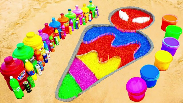How to make Rainbow Ice Cream Cone Spiderman with Orbeez, Big Monster, Fanta, Coca Cola and Mentos