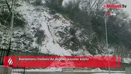 Kastamonu'da dağdan kayalar koptu! Binalar tahliye edildi
