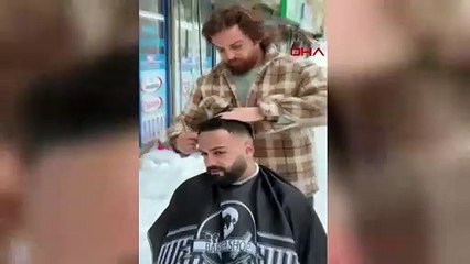 Buz gibi havada tıraş oldular!