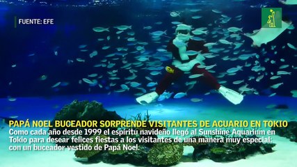Un Papá Noel buceador sorprende a los visitantes de acuario en Tokio