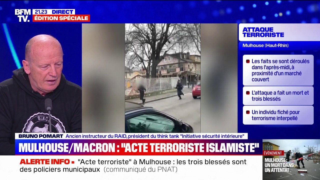 Attaque "terroriste" à Mulhouse: les images de la course-poursuite et de l'arrestation du suspect