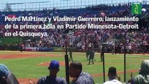 Lanzamiento de la primera bola del partido Minnesota y Detroit, hoy en el Quisqueya