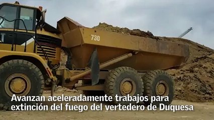 Avanzan aceleradamente trabajos para extinción del fuego del vertedero de Duquesa