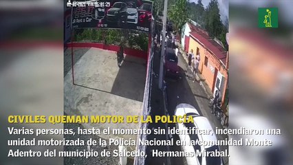 Civiles queman motor de la Policía Nacional en Salcedo