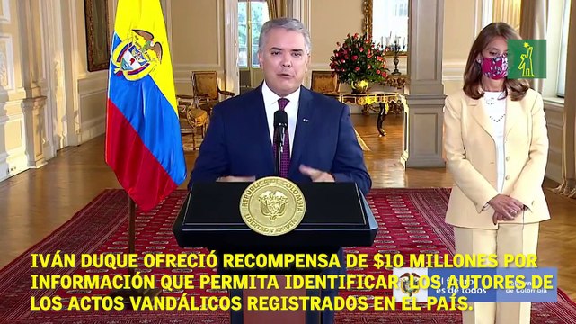 Iván Duque ofrece recompensa de $10 millones por información que permita capturar a los autores de los actos vandálicos registrados en Colombia.