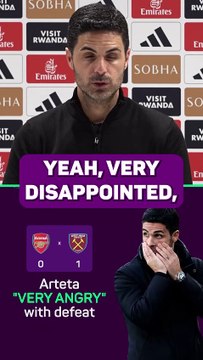 Arteta's not a happy man after losing at west ham