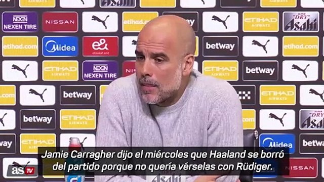 El enfado de Guardiola en plena rueda de prensa cuando se entera de lo que ha dicho Carragher: Haaland y el Madrid de por medio