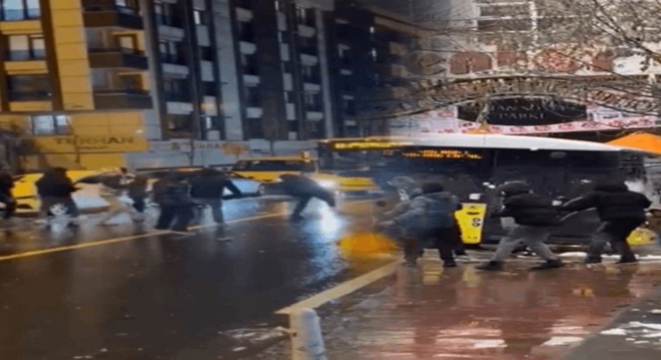 Otobüsler otomobillere kartopu atıp eğlendiler