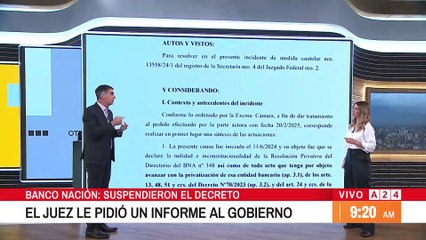 Juez suspende decreto que convertía al Banco Nación en sociedad anónima
